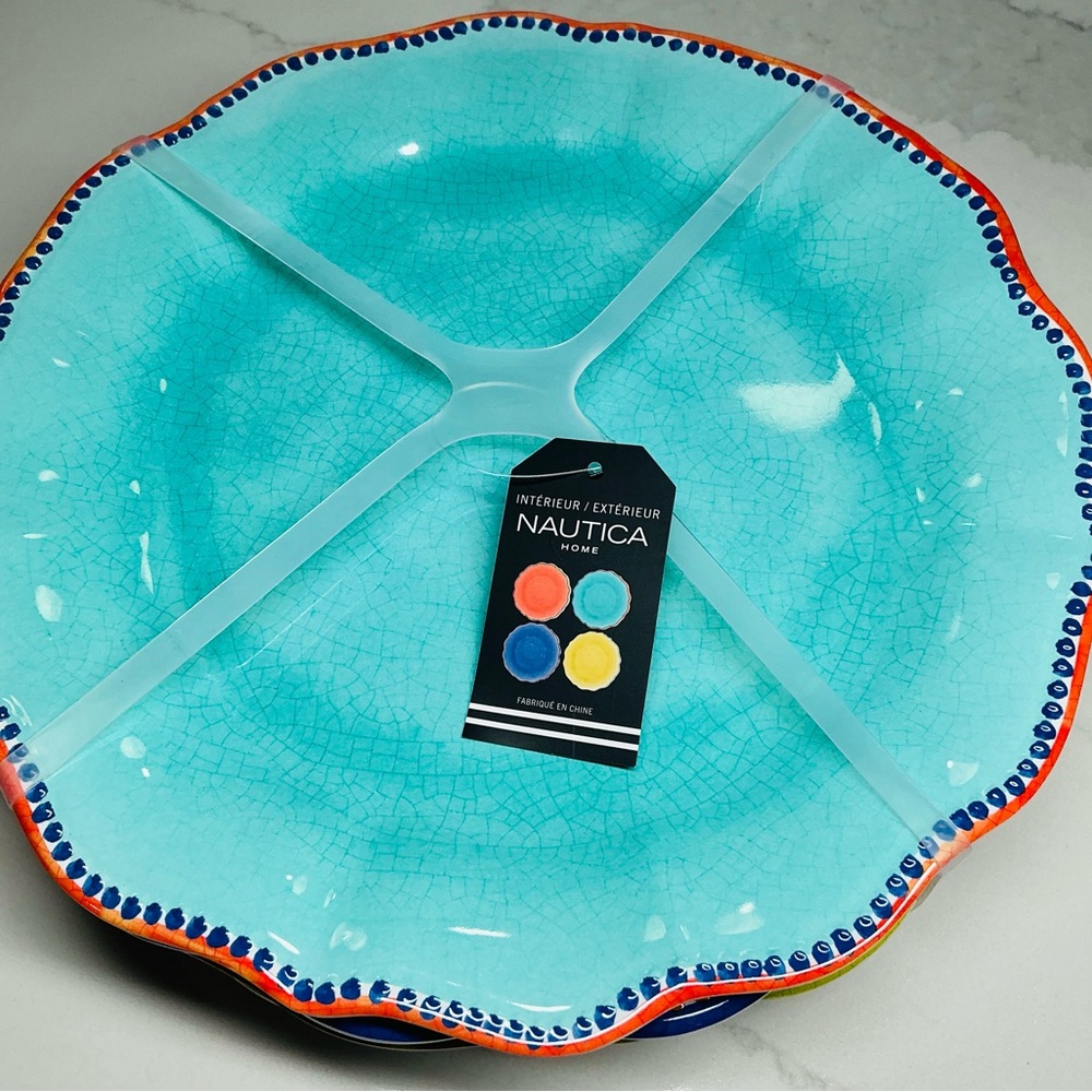 4 Dinner Plates Nautica Melamine 11” Turquoise Blue Orange Yellow New - Picture 5 of 10